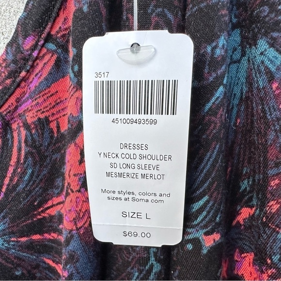 NWT Soma Soft Jersey Y-Neck Cold Shoulder Short Dress Mesmerize Merlot - Picture 7 of 11